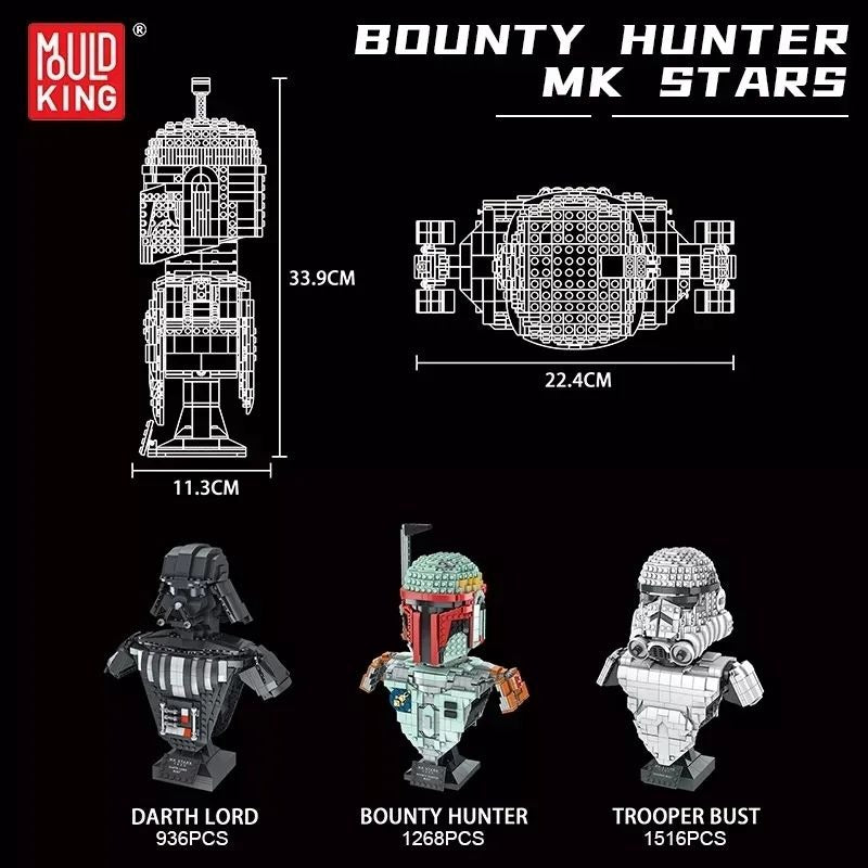 Darth Lord Vader, Stormtrooper & Boba Fett 12"  Bust Building Blocks Mould King